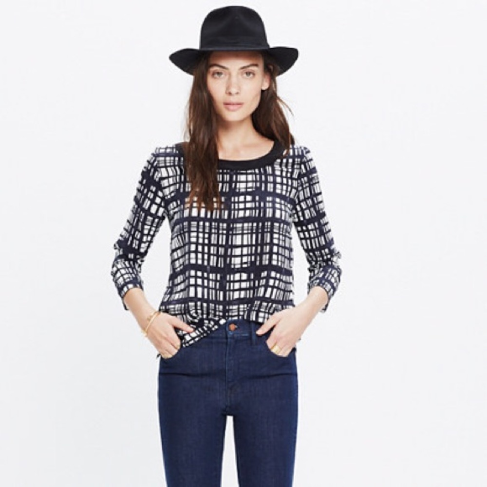 Madewell silk retrospect top in brushstroke plaid